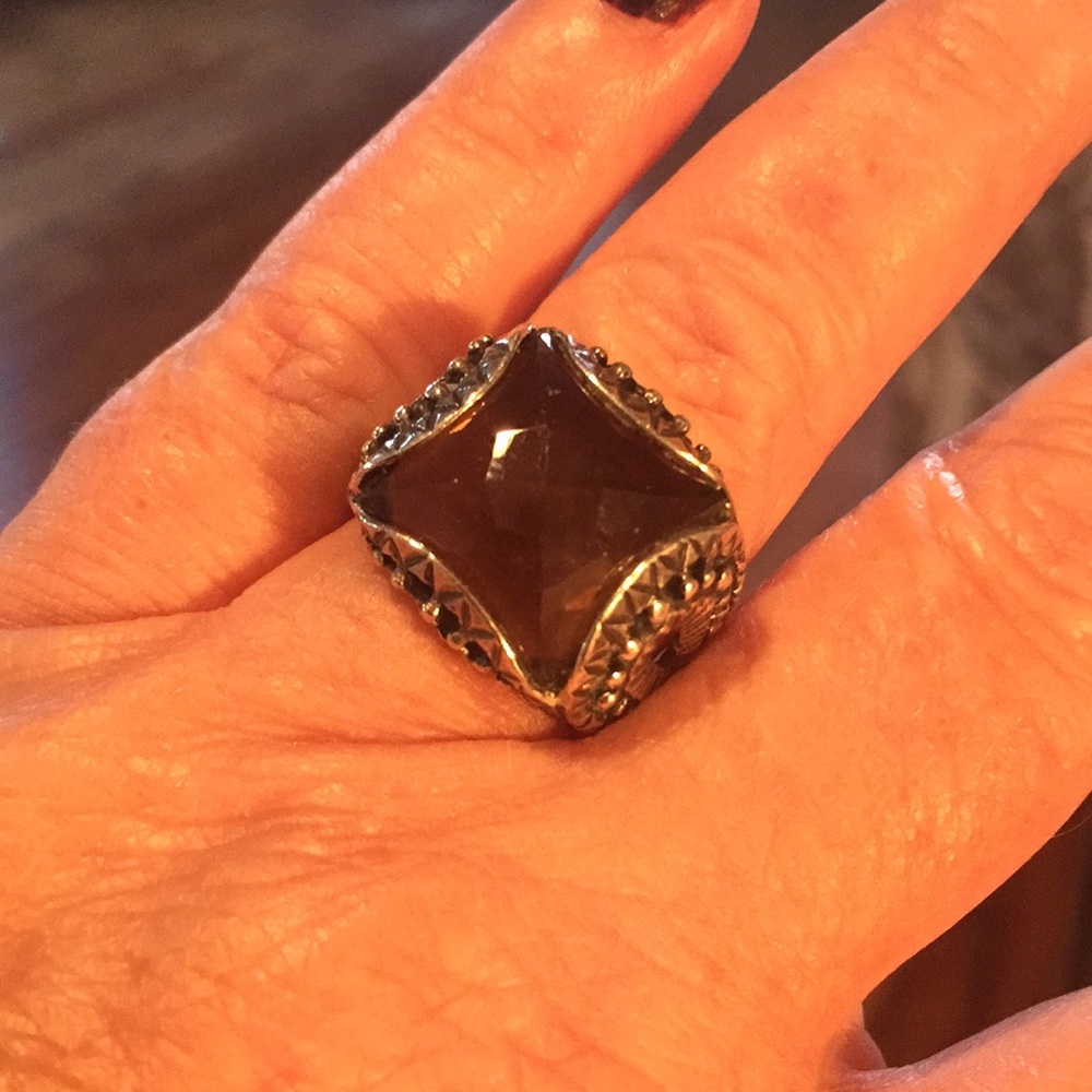 Sterling and smoky quartz ring